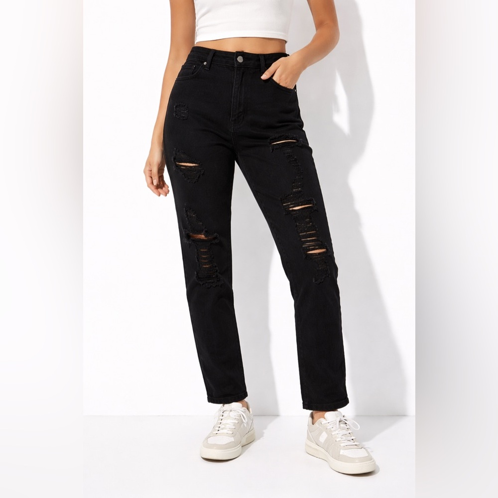 Aeropostale Black Distressed Straight Leg Jeans